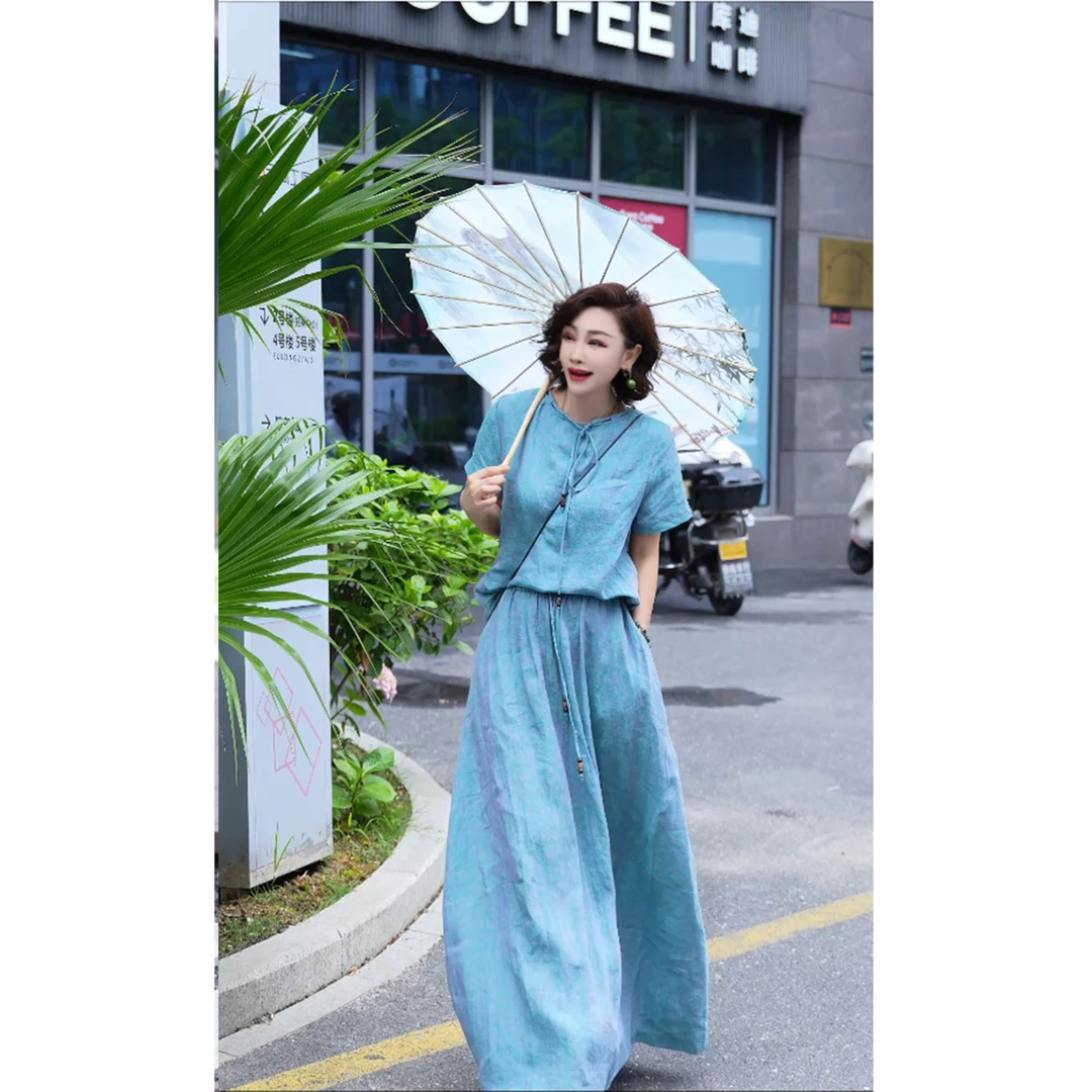 【渣渣推荐】裙套装时尚新品舒适夏季100亚麻上衣C10272裙子H10273