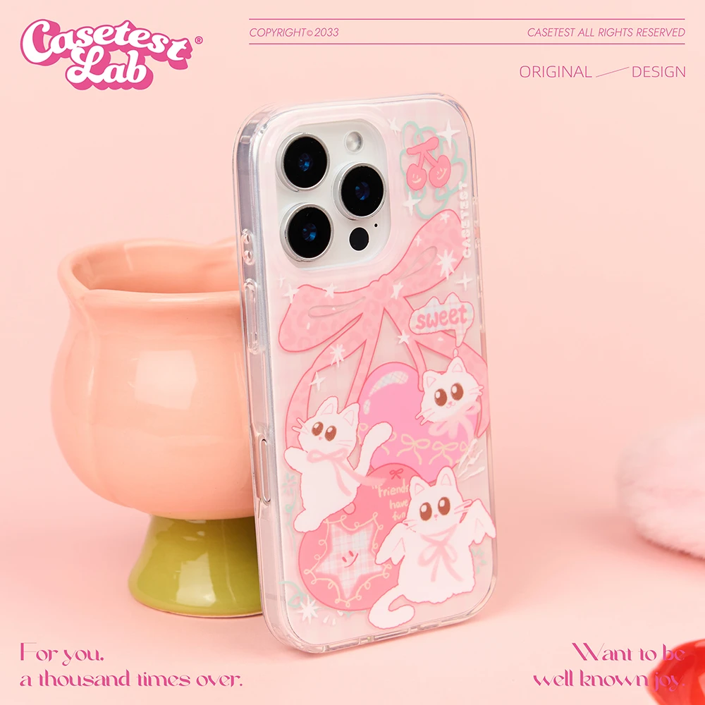 壳试验樱桃小猫双层适用苹果16 15 14promax手机壳可爱少女新款