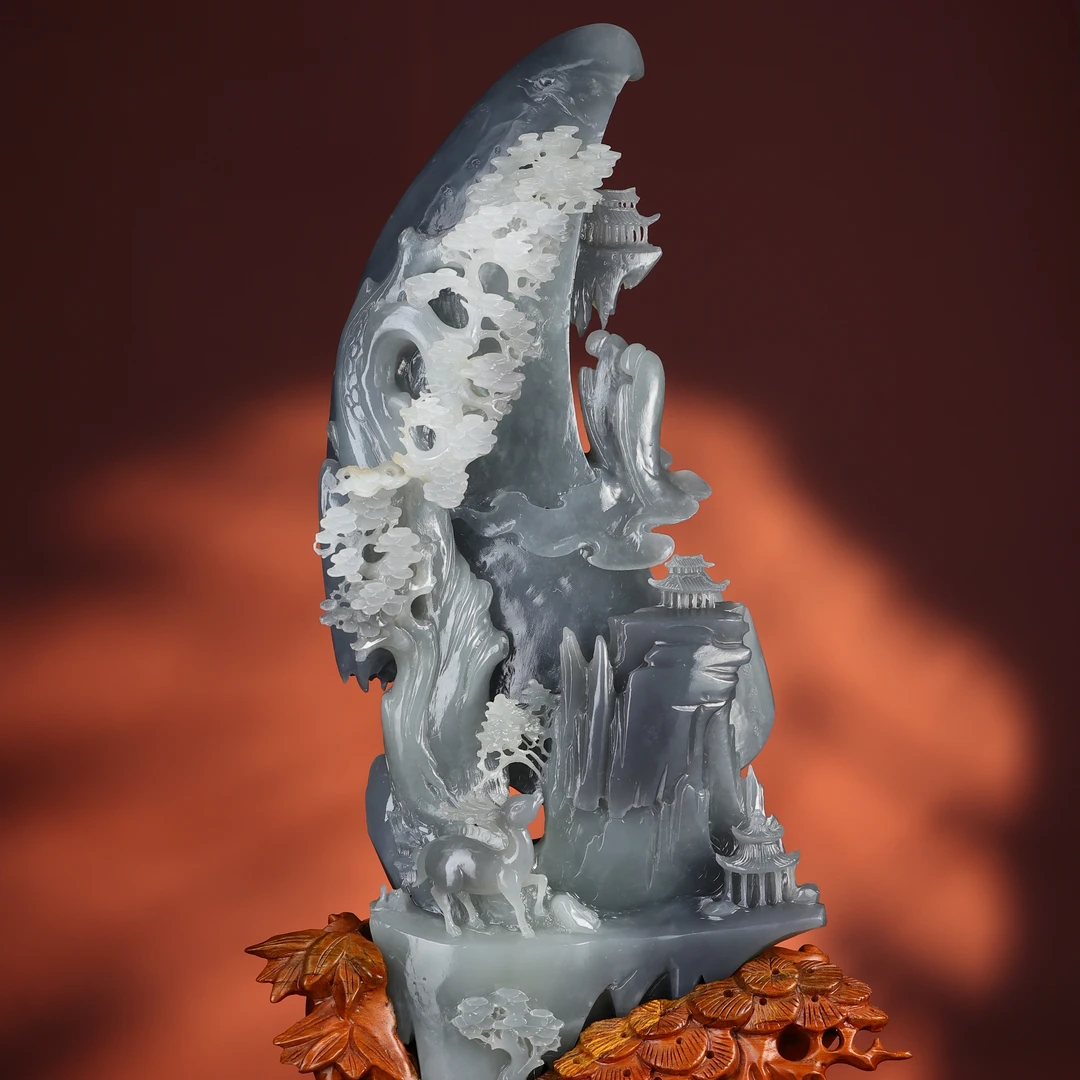 rl北派玉雕名家黄晓菲亲作和田玉烟紫山水摆件2511011089