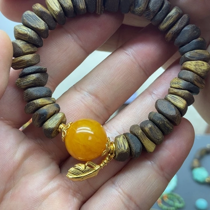 银S925镀金镶嵌琥珀裸石