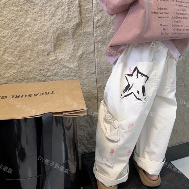 现货MZ.儿童春夏薄款手绘涂鸦韩版休闲时髦百搭运动裤2019