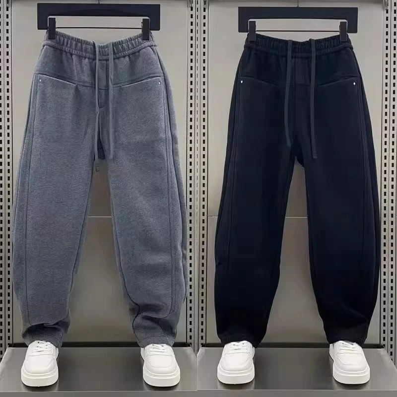 仓石一树美式弯刀裤子秋冬新款休闲裤潮流男士直筒裤加绒运动卫裤