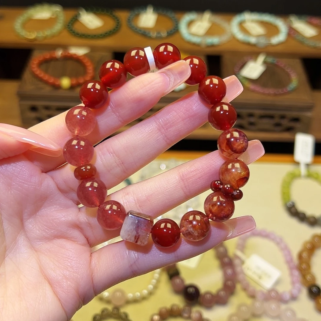 银S925镀金镶嵌水晶手串红1332