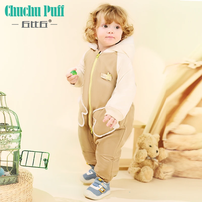 丘比丘宝宝三防冲锋衣冬季户外加绒加厚连帽抗寒婴儿加厚外出服