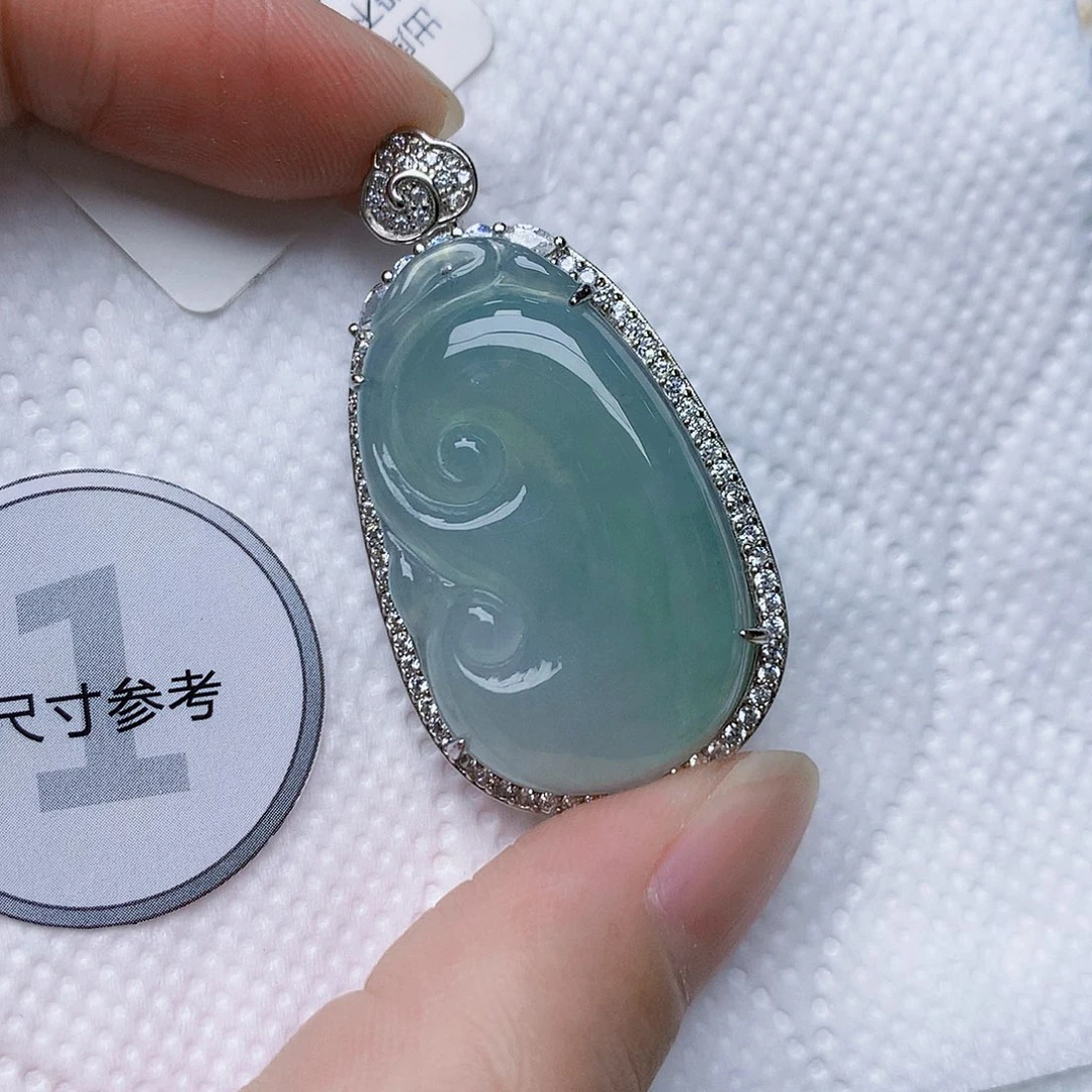 翡翠银S925镶嵌颈饰天然A货翡翠
