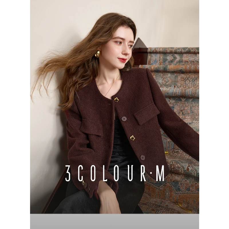 【三彩宋轶同款】2025春季绵羊毛毛呢香风外套正肩开衫优雅气质M