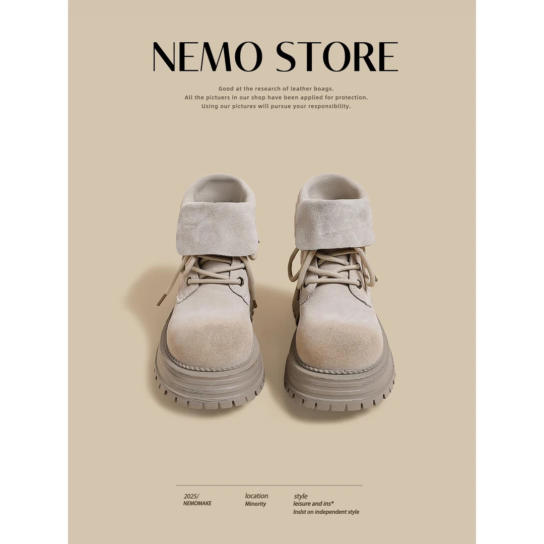 【DR官方正品】轻者鞋子！小众~覆古灰色马丁靴女2025秋冬季新款厚底