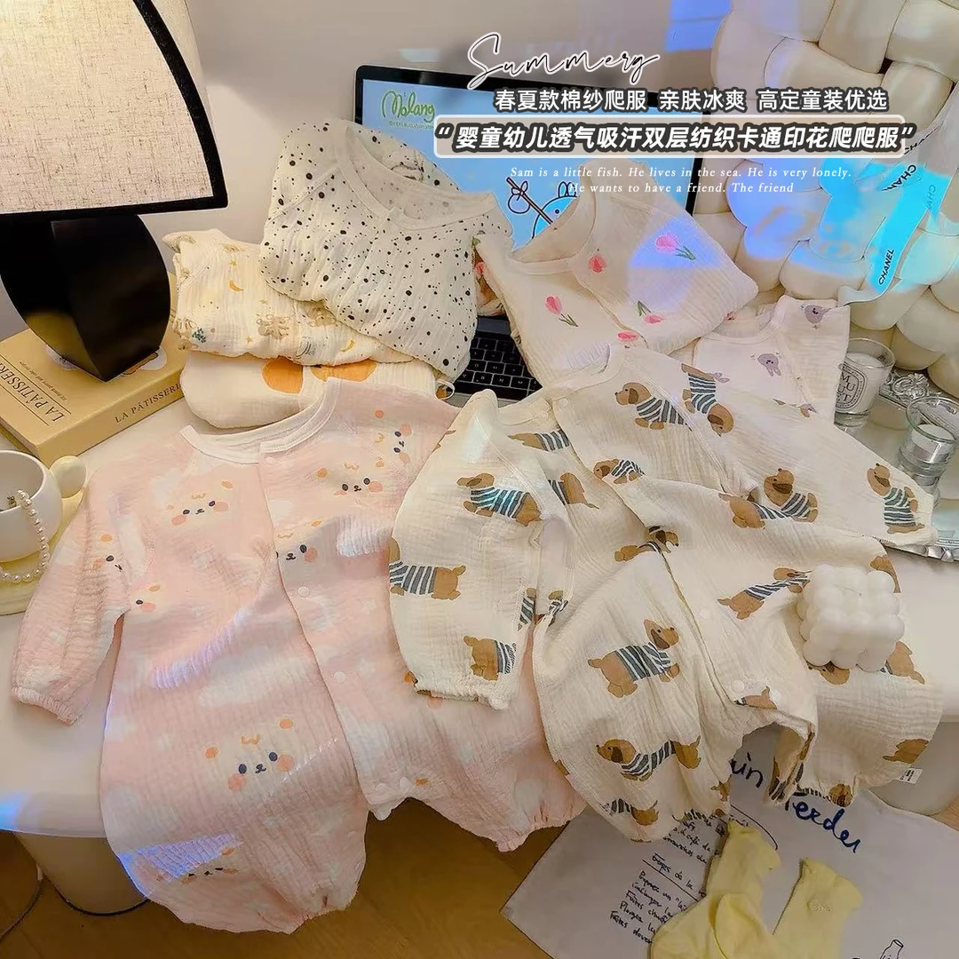 无骨宝宝夏季连体衣纯棉新生儿幼儿婴儿幼儿外出服男童超萌炸街
