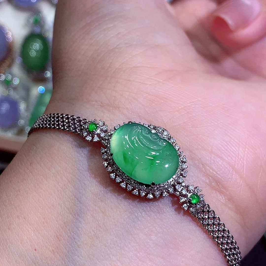 翡翠18K金镶嵌吊坠(不含链)