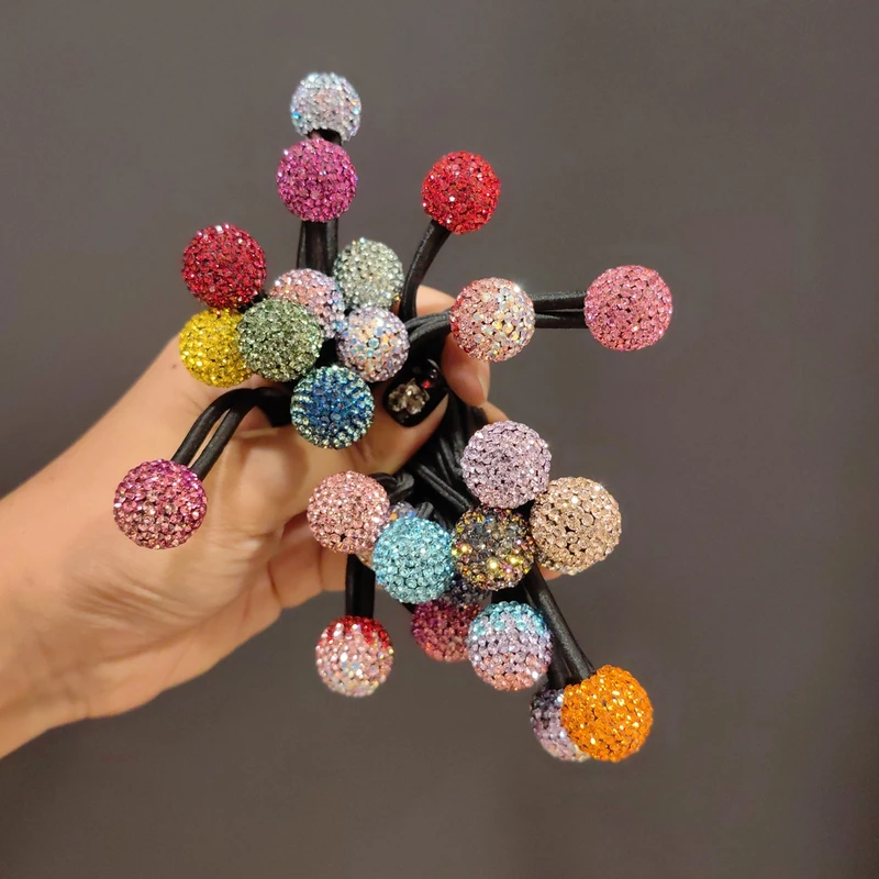 韩版施家水晶满钻小双球发绳网红款时尚百搭高弹力皮筋气质头绳女