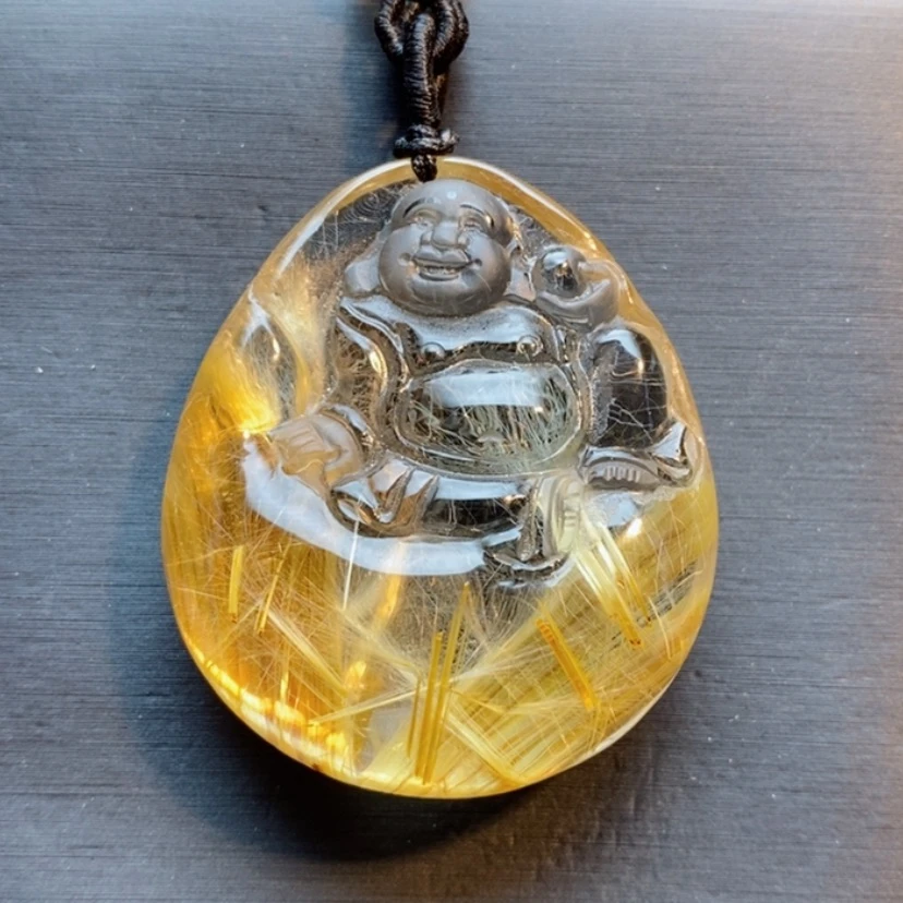 【闪购商品】未镶嵌颈饰水晶天然钛晶弥勒佛吊坠