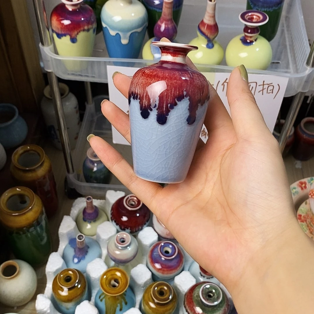摆件巴掌大不插花景德镇高温陶瓷小花器