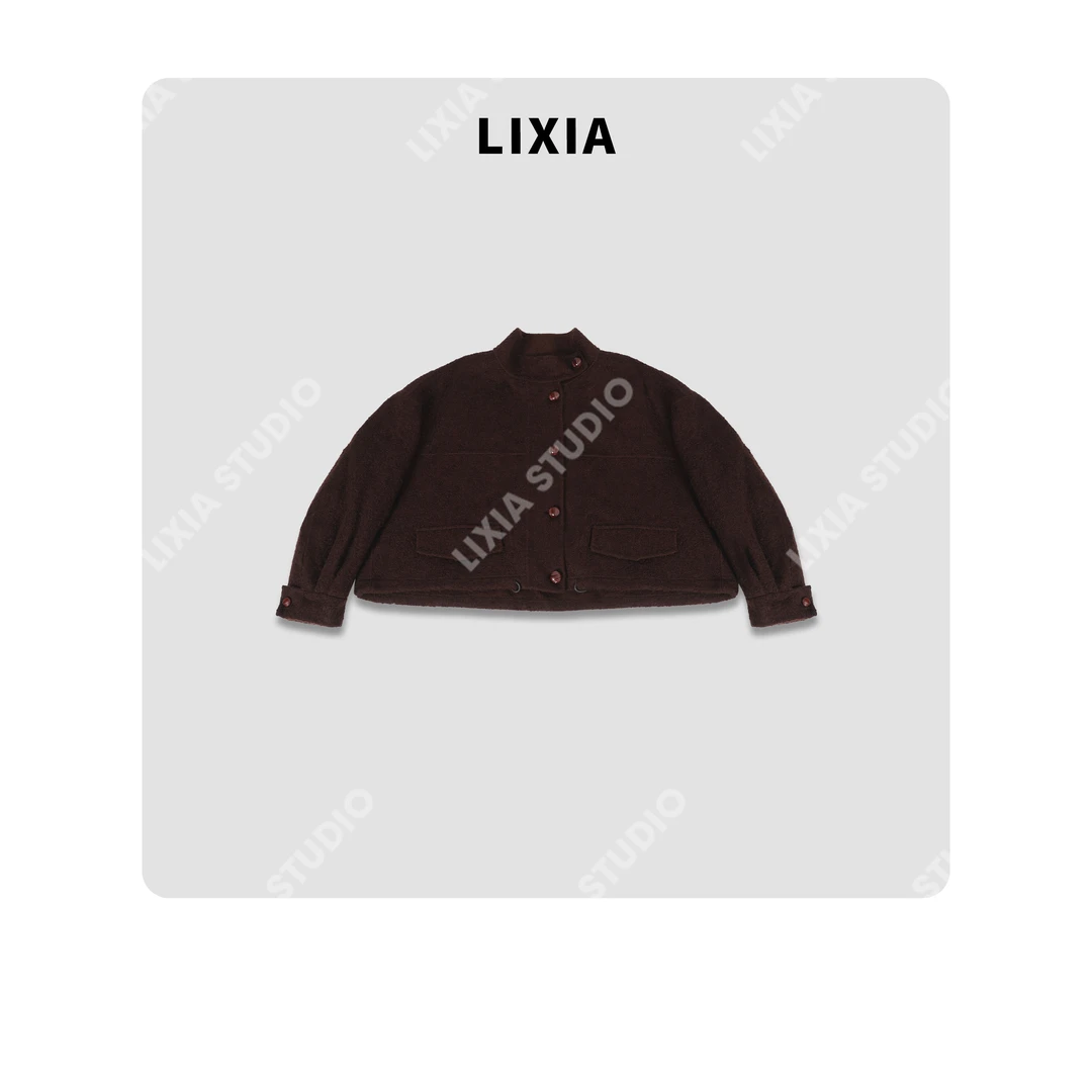 LIXIA【棕序小调】复古且具小众高级感含绵羊毛羊驼毛外套-25557