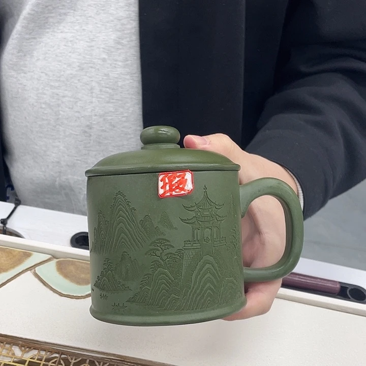 茶杯紫砂微瑕民国绿泥盖杯