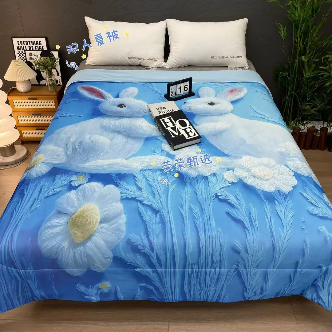 【RR荣荣】发财兔-大版定位5D数码凉感丝夏凉被空调被可机洗双面