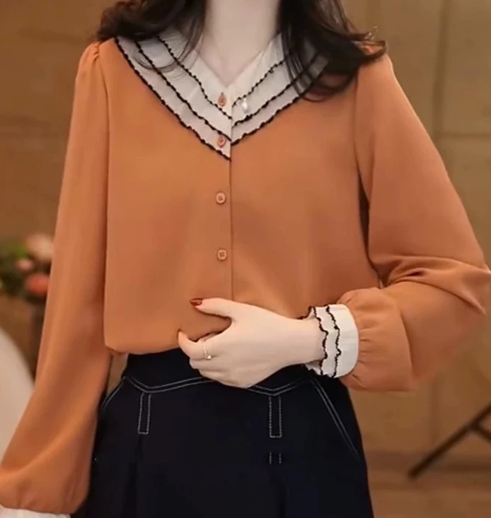 欧若风浪小众气质百搭显瘦衬衫砖红色设计感宽松时尚休闲女士衬衣