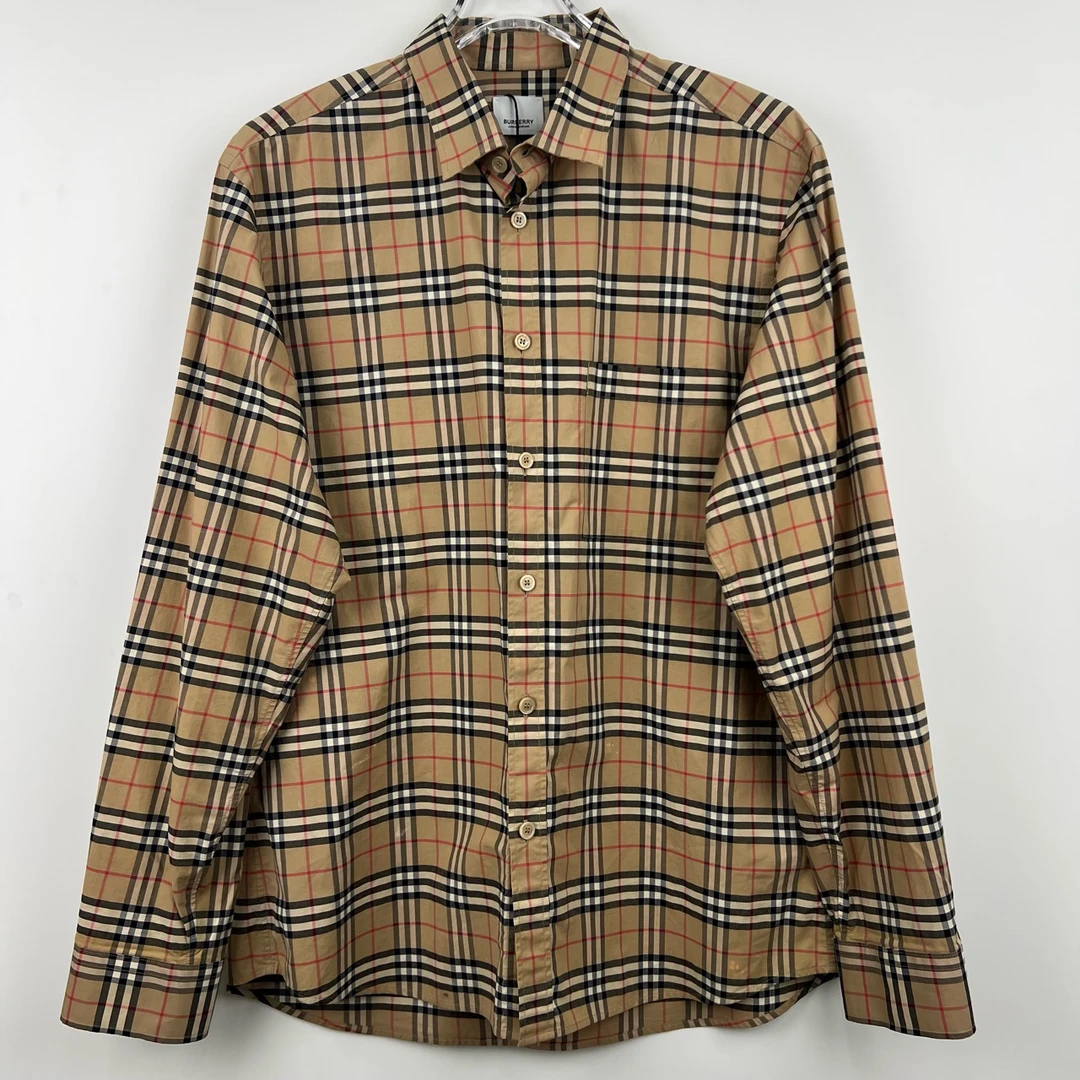 99新 BURBERRY/博柏利 经典格纹单排扣长袖衬衫/尺码XL/编号7226