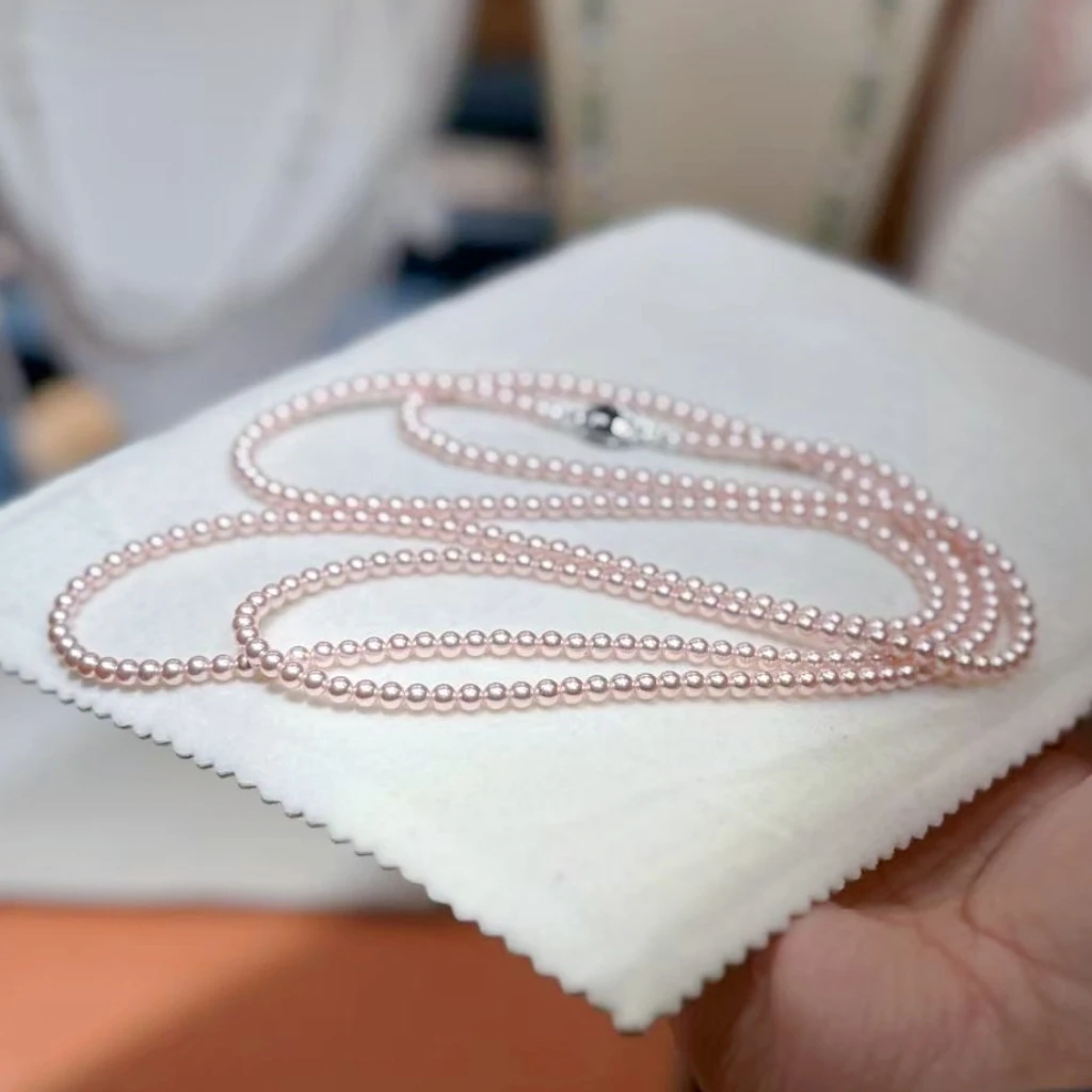 2025新款樱花粉色正圆强光3-4mm小米珠毛衣链