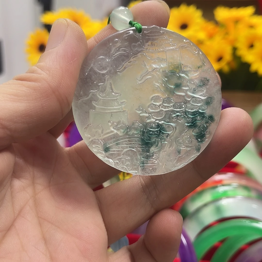 石英岩玉手镯未镶嵌山水牌蓝