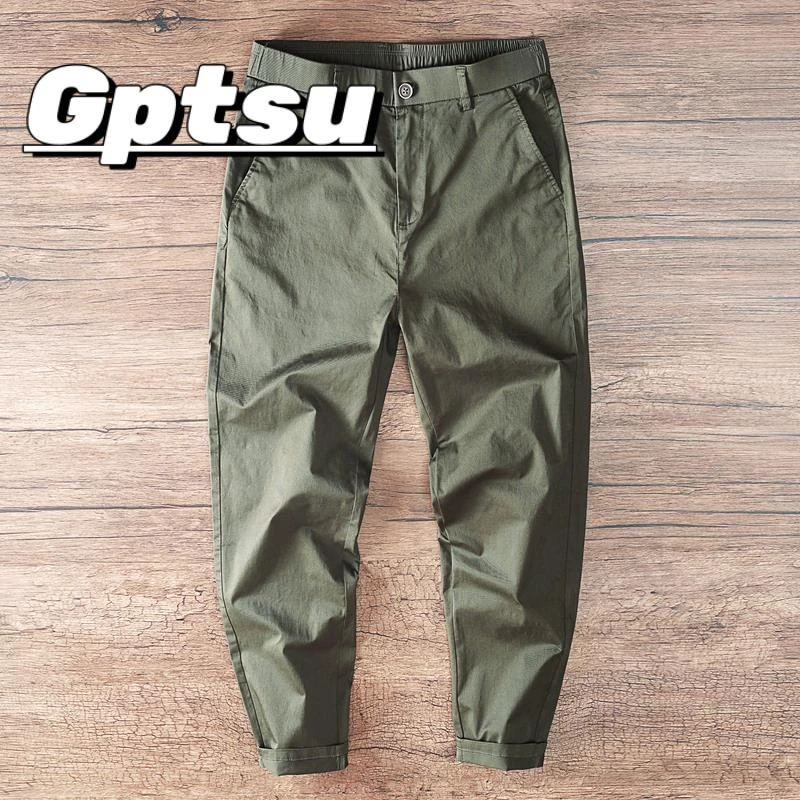 GPTSu春秋新款青年男士休闲裤子小直筒商务通勤裤简约纯工装长裤