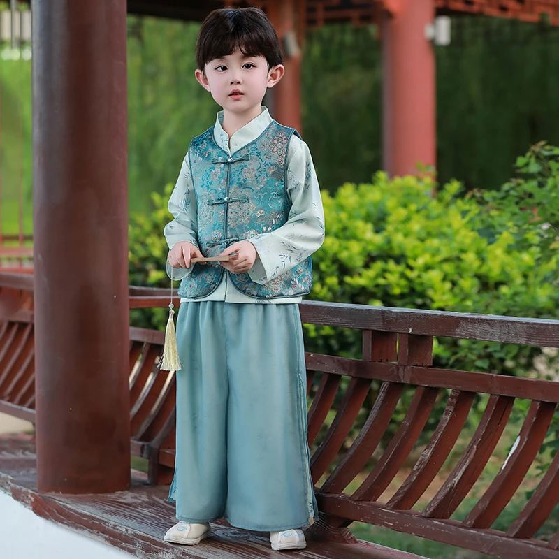 汉服男童新中式套装春秋款中国风儿童古装唐装中秋节幼儿园演出服