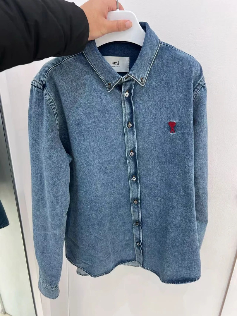 全新未使用 AMIPARIS 2025新款男士长袖牛仔衬衫