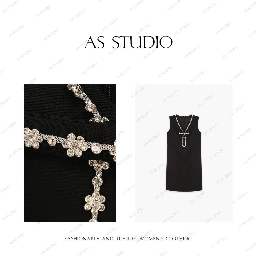 【AS富家女】25新定制款钉珠花边减龄礼服小黑裙AS25XLYQ01469