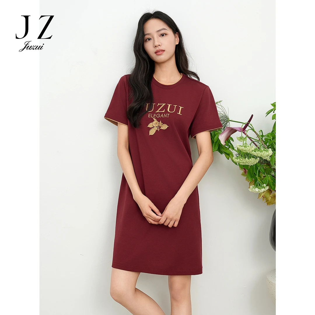 JUZUI玖姿JTFX50024活力休闲慵懒风撞色H型连衣裙女2025夏季新款