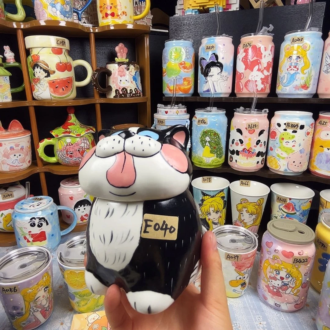 摆件景德镇陶瓷猫猫棉签桶