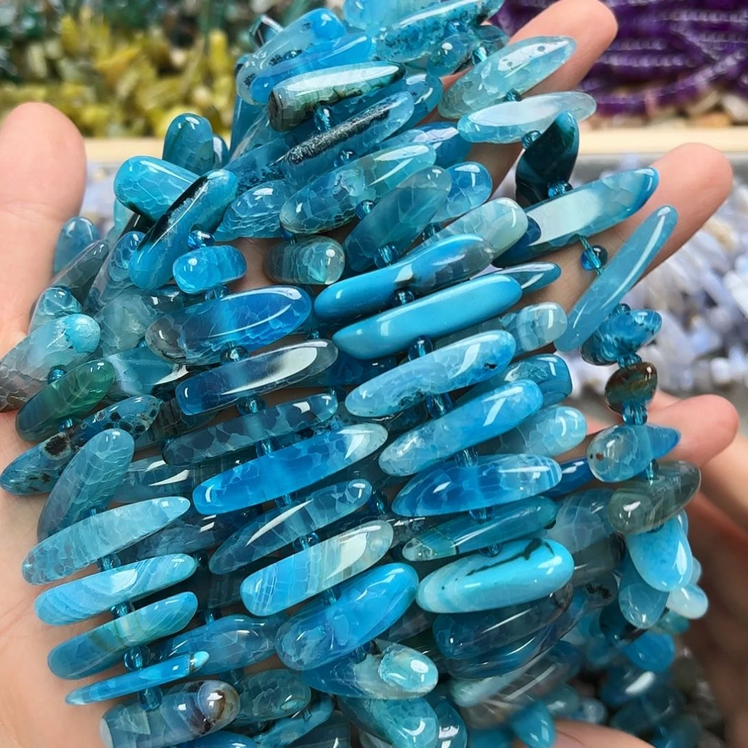 玛瑙/玉髓未镶嵌珠宝半成品蓝龙纹玛大牙塔链一条