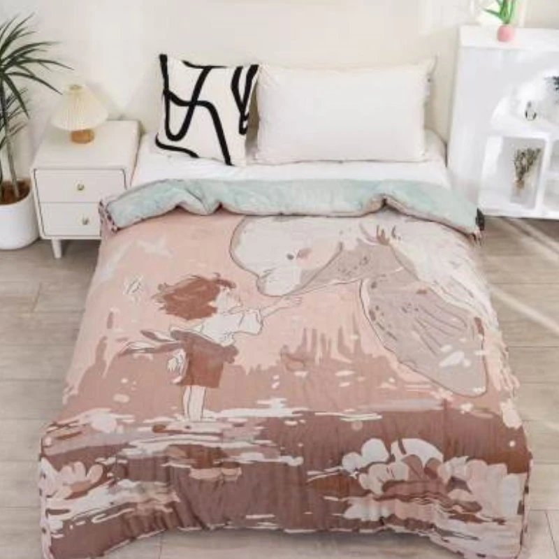 单人3.8斤 双层纱被子（大鱼海棠粉蓝）1.5*2m