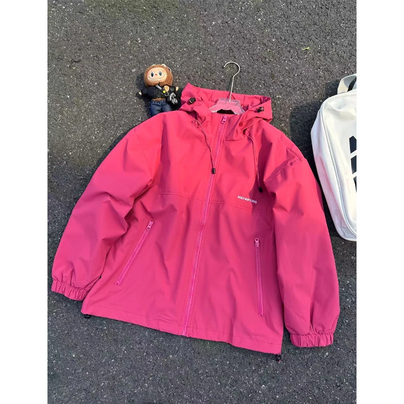 弗洛伊德粉夹克男女款秋冬季美式休闲城市户外穿搭连帽工装冲锋衣