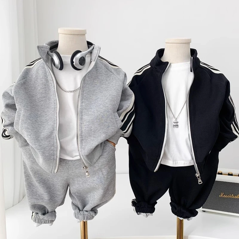 男童春秋新款卫衣卫裤套装2025新款小童拉链男孩哈伦裤运动两件套