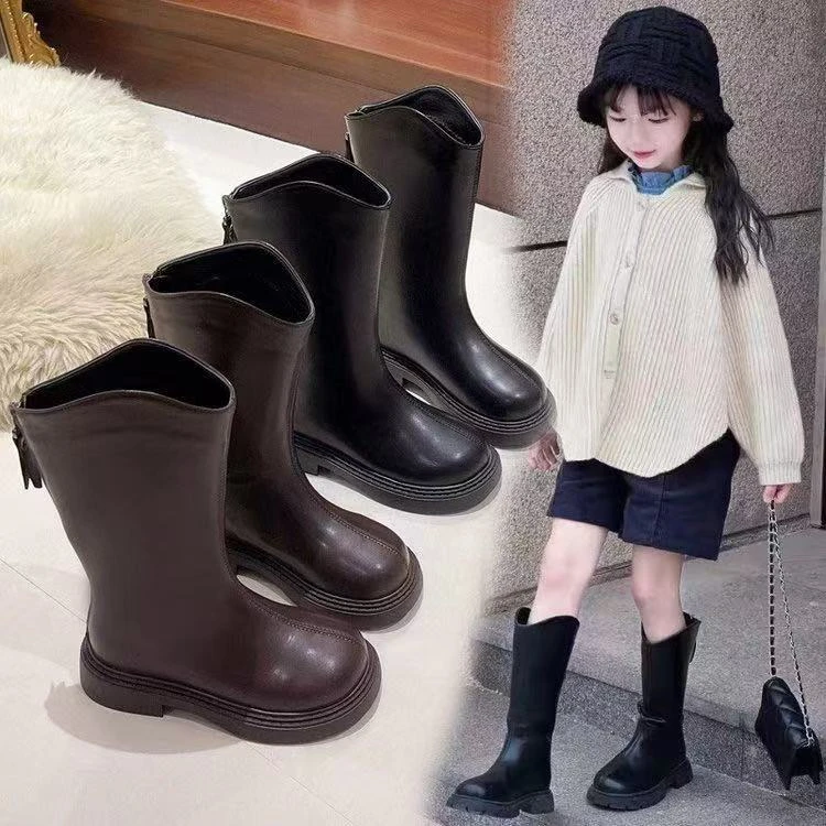 宝宝童鞋长筒靴女童小个子高筒靴英伦骑士靴秋季加绒显瘦百搭靴