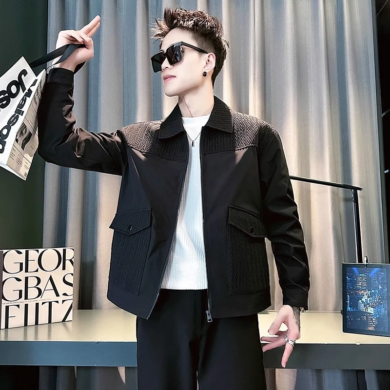 春秋季休闲夹克男款2025新款男装设计感上衣潮流百搭痞帅拼接外套