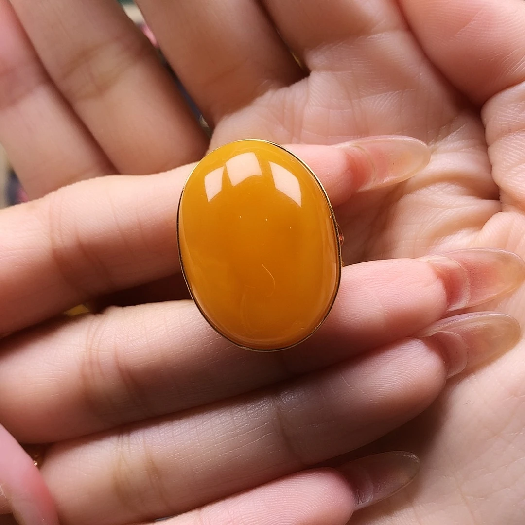 蜜蜡戒指银S925镶嵌戒指