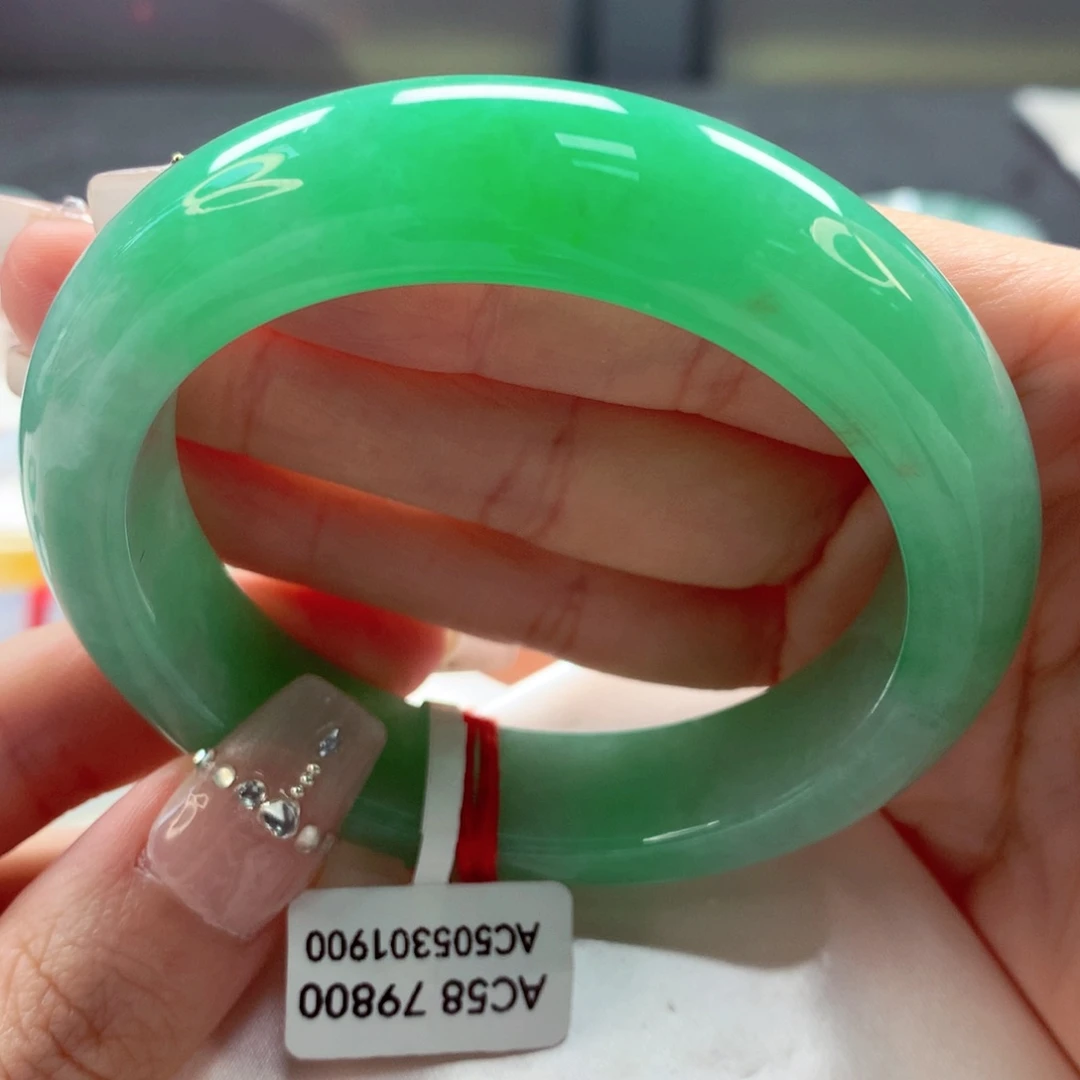 翡翠手镯未镶嵌85（48号）轮胎镯  带洒金