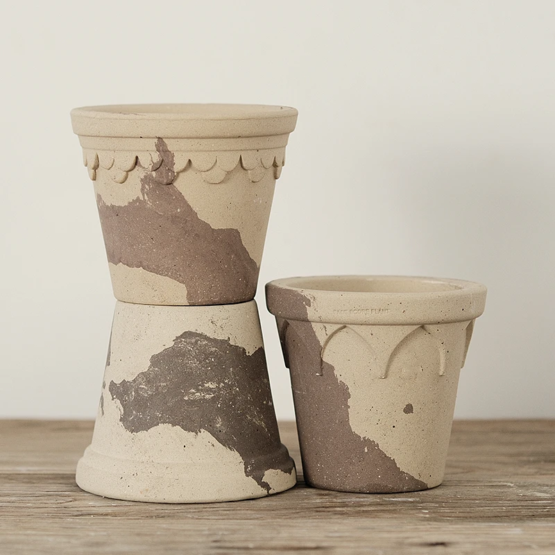 园丁16口径+花边16口径+皇冠16口径牛奶咖啡色三件套花盆