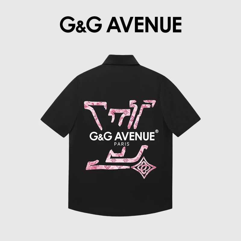 法国G&G AVENUE翻领潮流时尚百搭男女同款夏季印花短袖POLO衫上衣