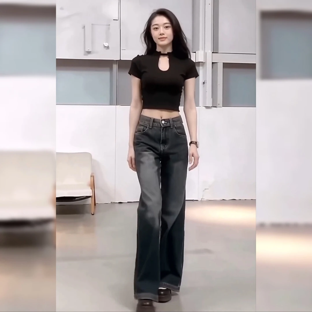 复古阔腿裤时尚百搭直筒牛仔裤女春夏高腰宽松显瘦梨形身材拖地裤