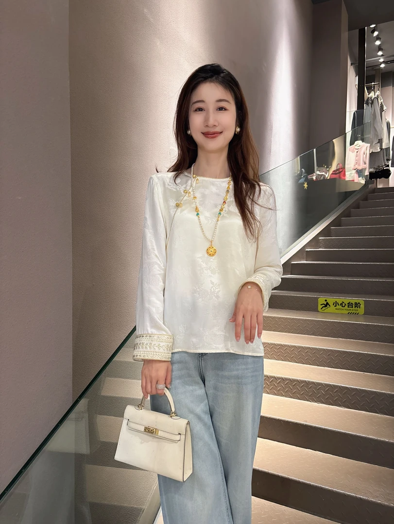 《佩佩定制》新中式时尚显瘦复古气质百搭真丝衬衫4292