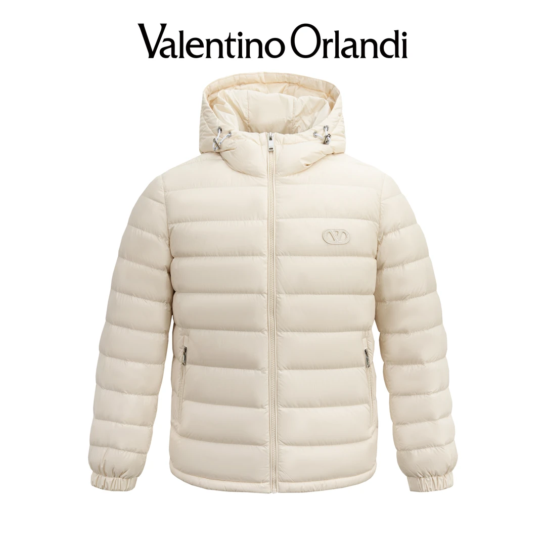 Valentino orlandi男士冬季B版简约时尚字母小标绣章连帽羽绒服