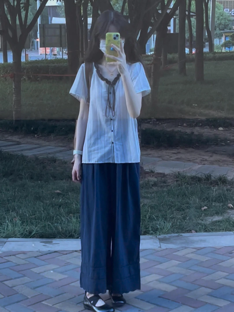 衬衫套装慵懒风宽松休闲夏季时尚套装短袖直筒百搭学生学院风