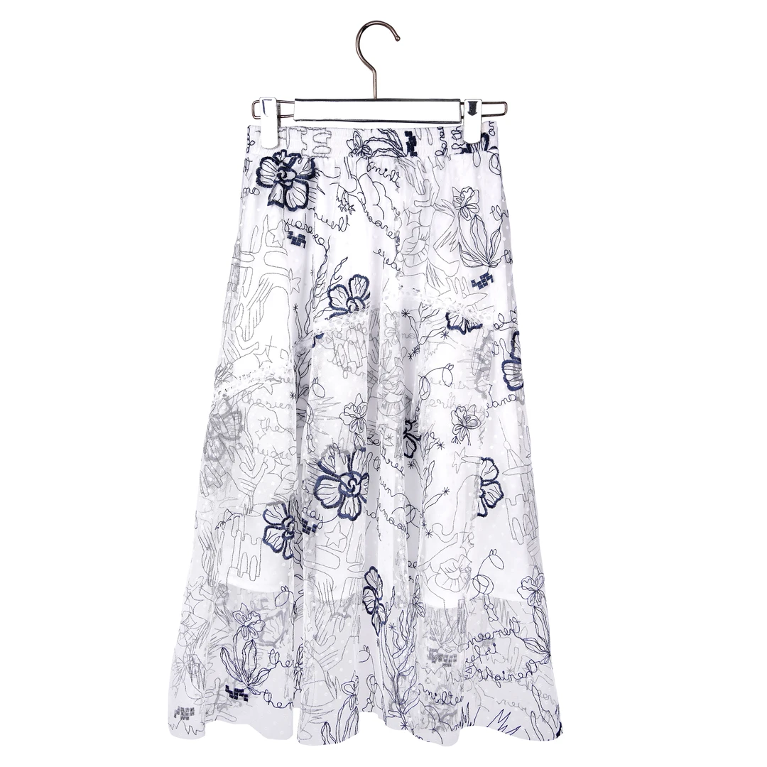 时尚蝴蝶印花设计感大裙摆高腰百搭桑蚕丝半裙BP08144002