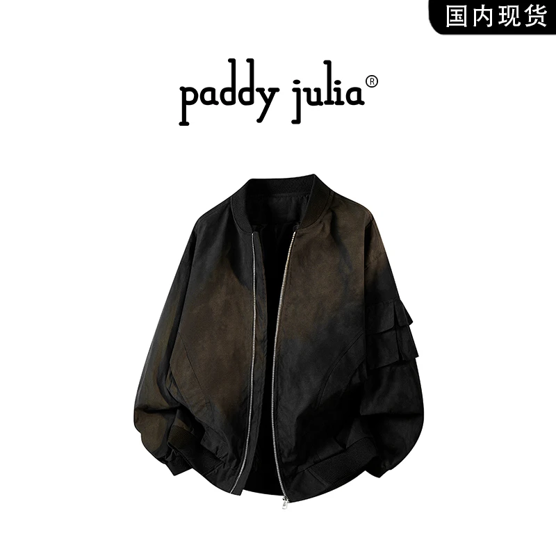 Paddy julia美式复古做旧风棒球领夹克男春秋季痞帅宽松休闲外套