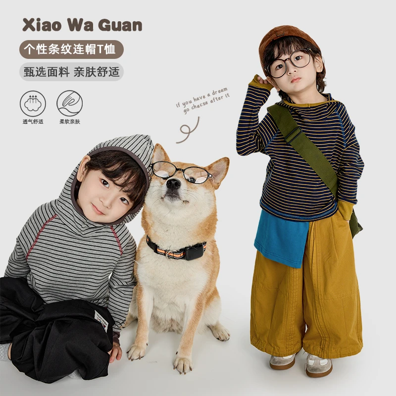 【现货】韩系洋气百搭经典条纹撞色连帽卫衣（秋款）XWG-25039