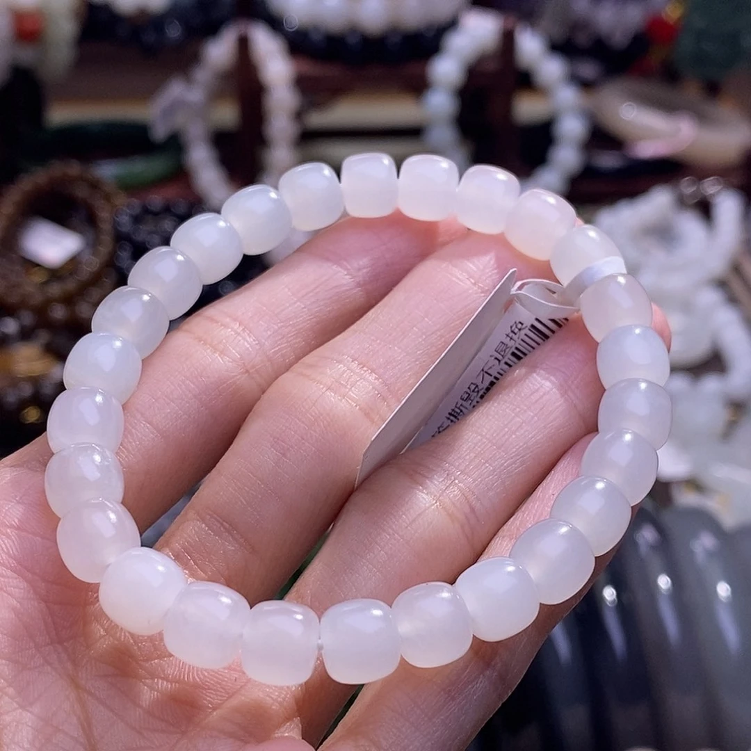 颈饰未镶嵌和田玉白玉直切清货手串8MM