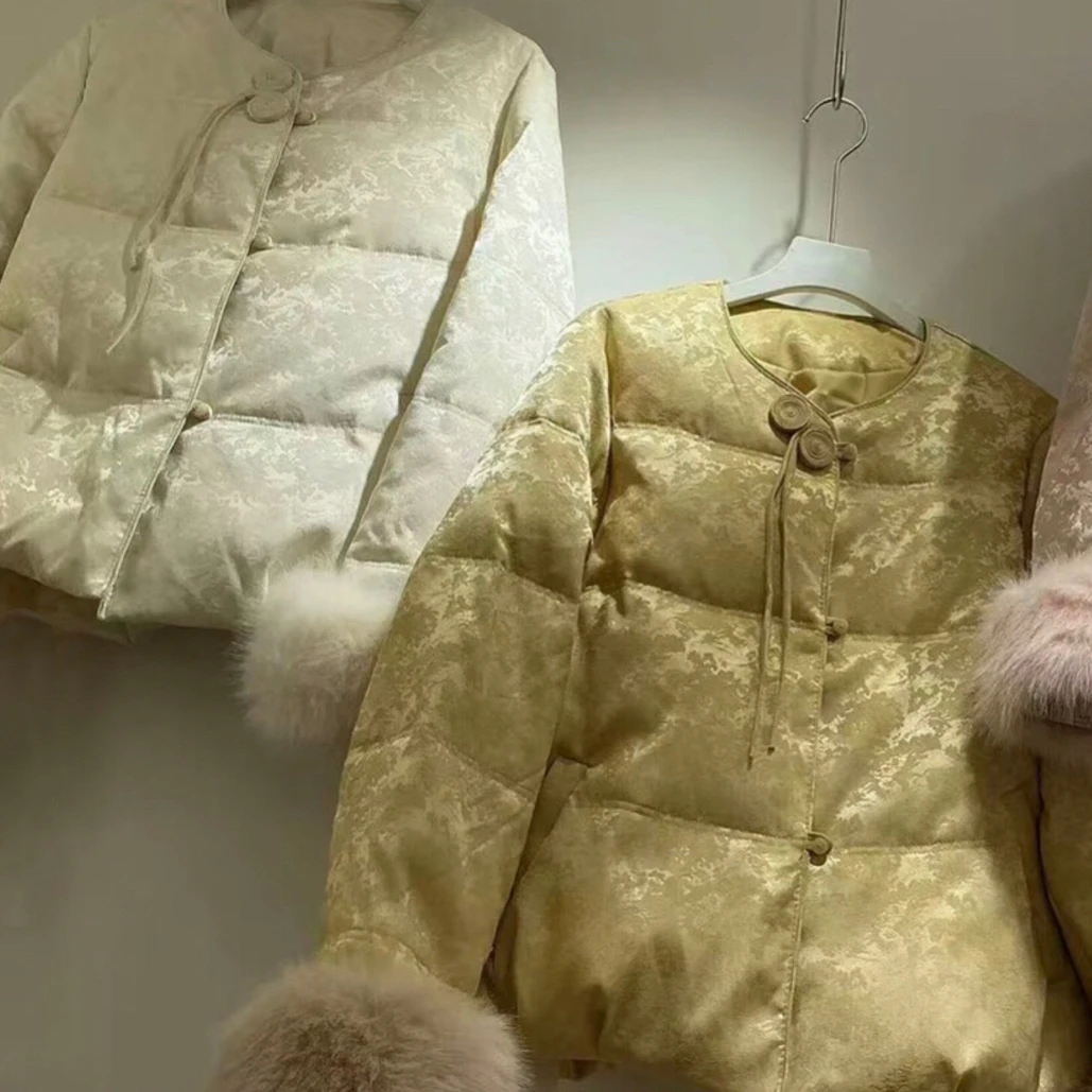 新中式国风提花棉服女2025冬季新款高级感显瘦拼接保暖外套