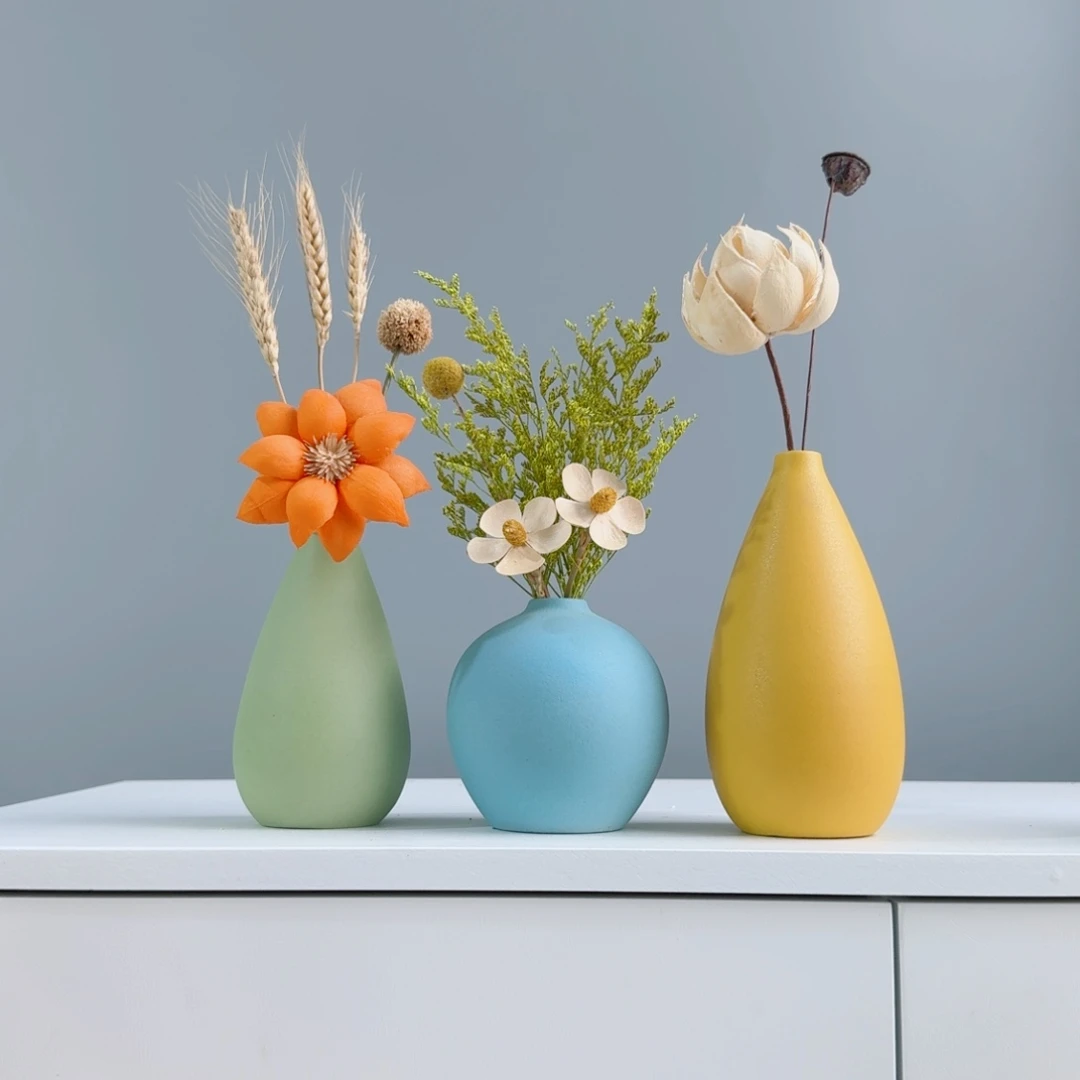 摆件陶瓷花瓶摆件含花总高约20-30cm