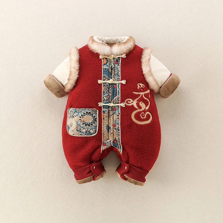 婴儿衣服冬装婴幼儿连体衣国风小月龄周岁礼服宝宝哈衣冬季拜年服